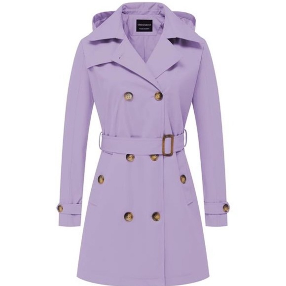 HOT WOMEN'S Double Breasted Trench Coats Light Purple - Picture 1 of 8